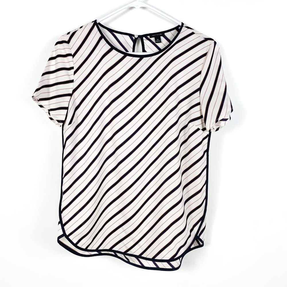 Ann Taylor Striped Short Sleeve Blouse XS